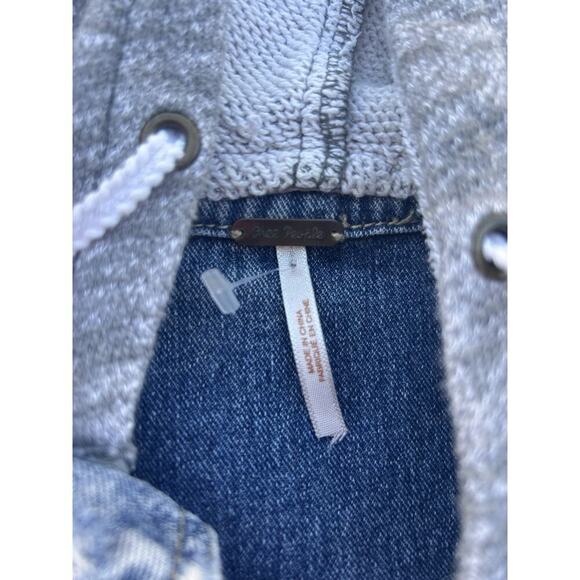 Free People Distressed Denim & Knit Sweater HOODIE Jacket S French Terry Gray - Picture 4 of 9